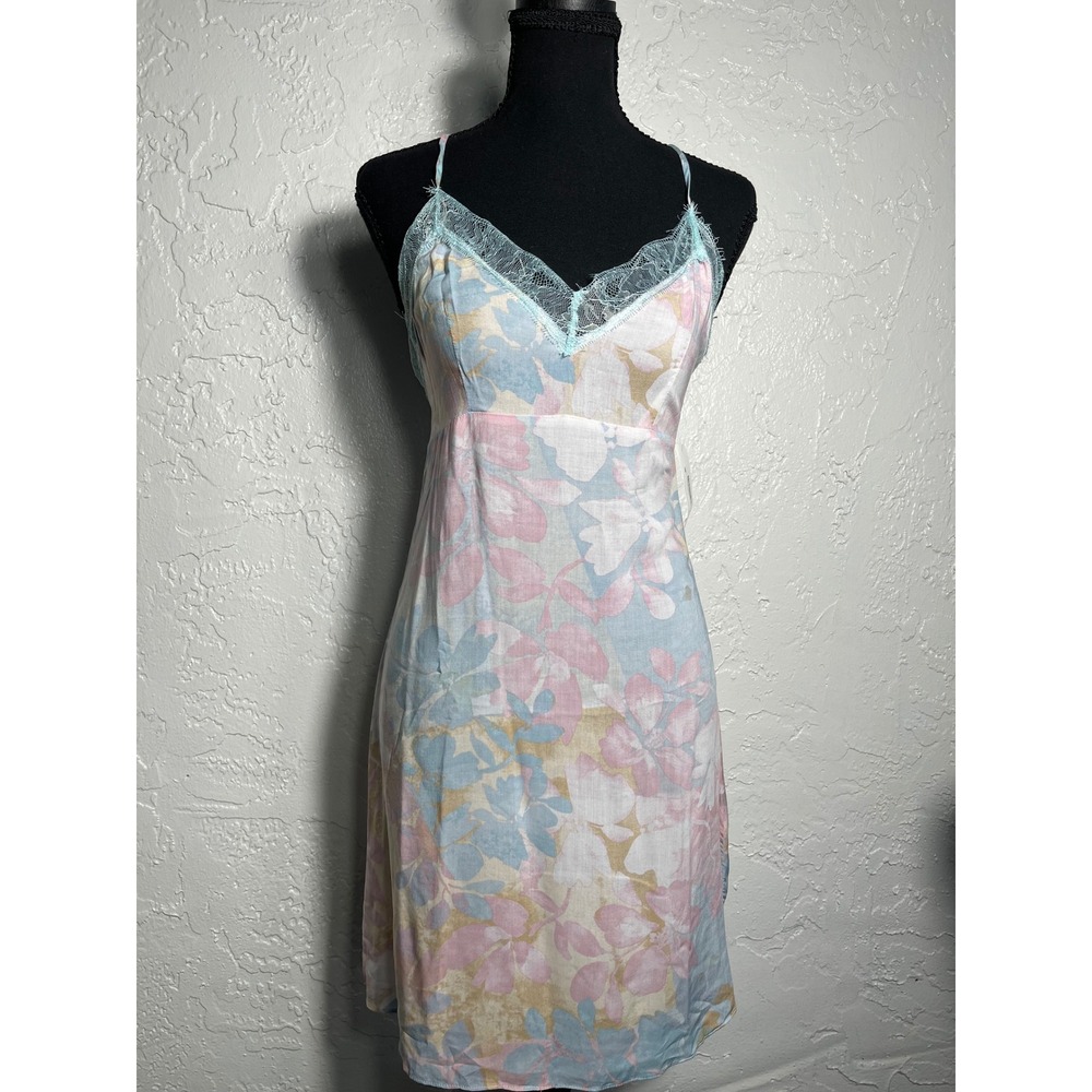 Midnight Bakery Floral Lace Trim Chemise Slip Dress S/P NWT